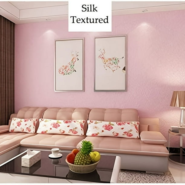 1pc Silk Pink Peel And Stick Wallpaper, Self-Adhesive Removable Pink Wallpaper, Stick And Peel Pink Wallpaper
