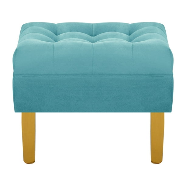 Pouf Wood 1c Felpa 01 Turquesa