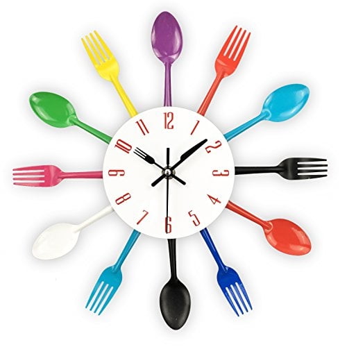 Reloj de pared Timelike para cocina con forma de cuchara y tenedor de acero inoxidable
