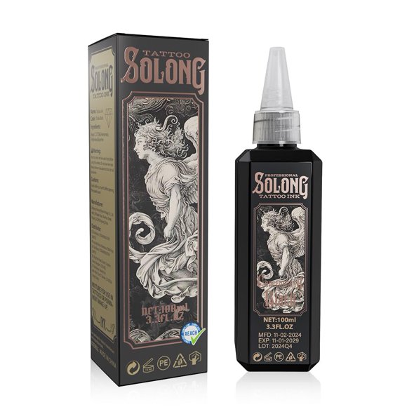 Tinta para Tatuajes Solong Serie S Profesional Negro 100 mL