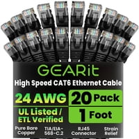 Cable Ethernet Gearit Cat6 Paquete De 20 Unidades De 30 Cm Rj45 10 Gbps