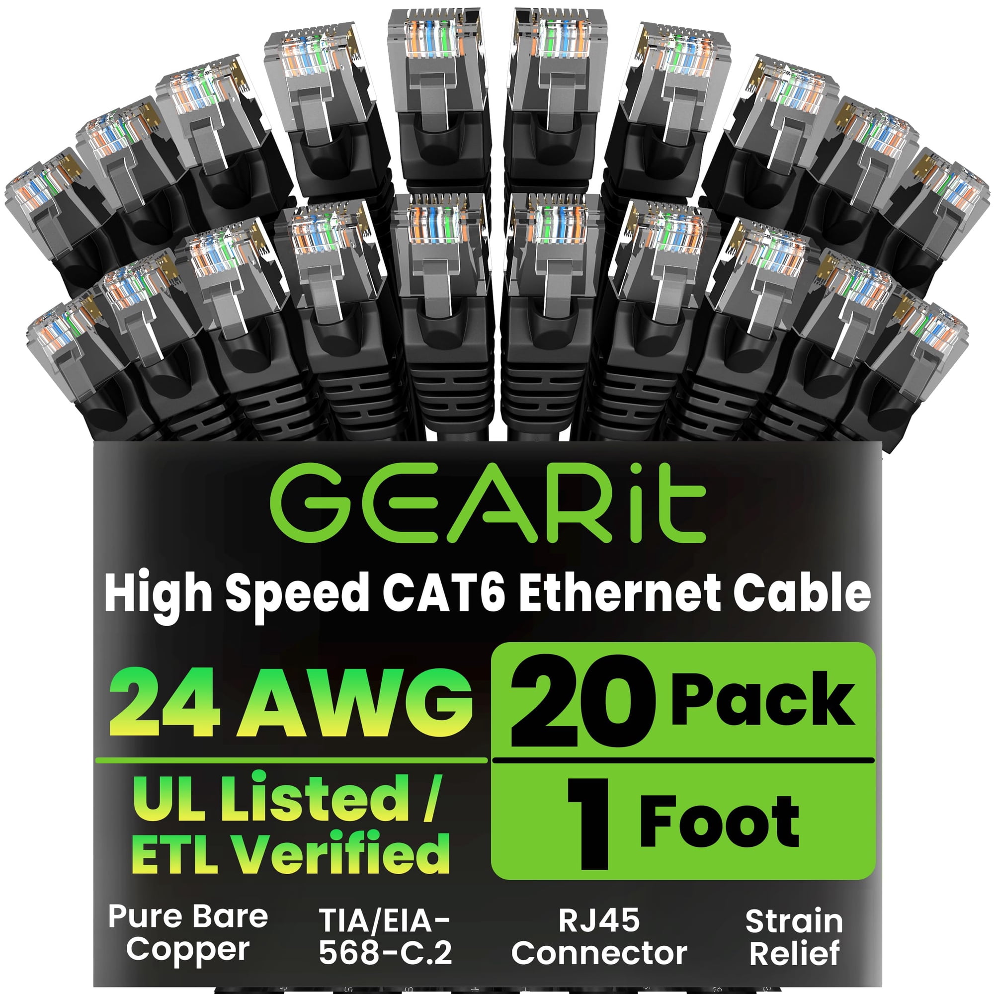 Cable Ethernet Gearit Cat6 Paquete De 20 Unidades De 30 Cm Rj45 10 Gbps