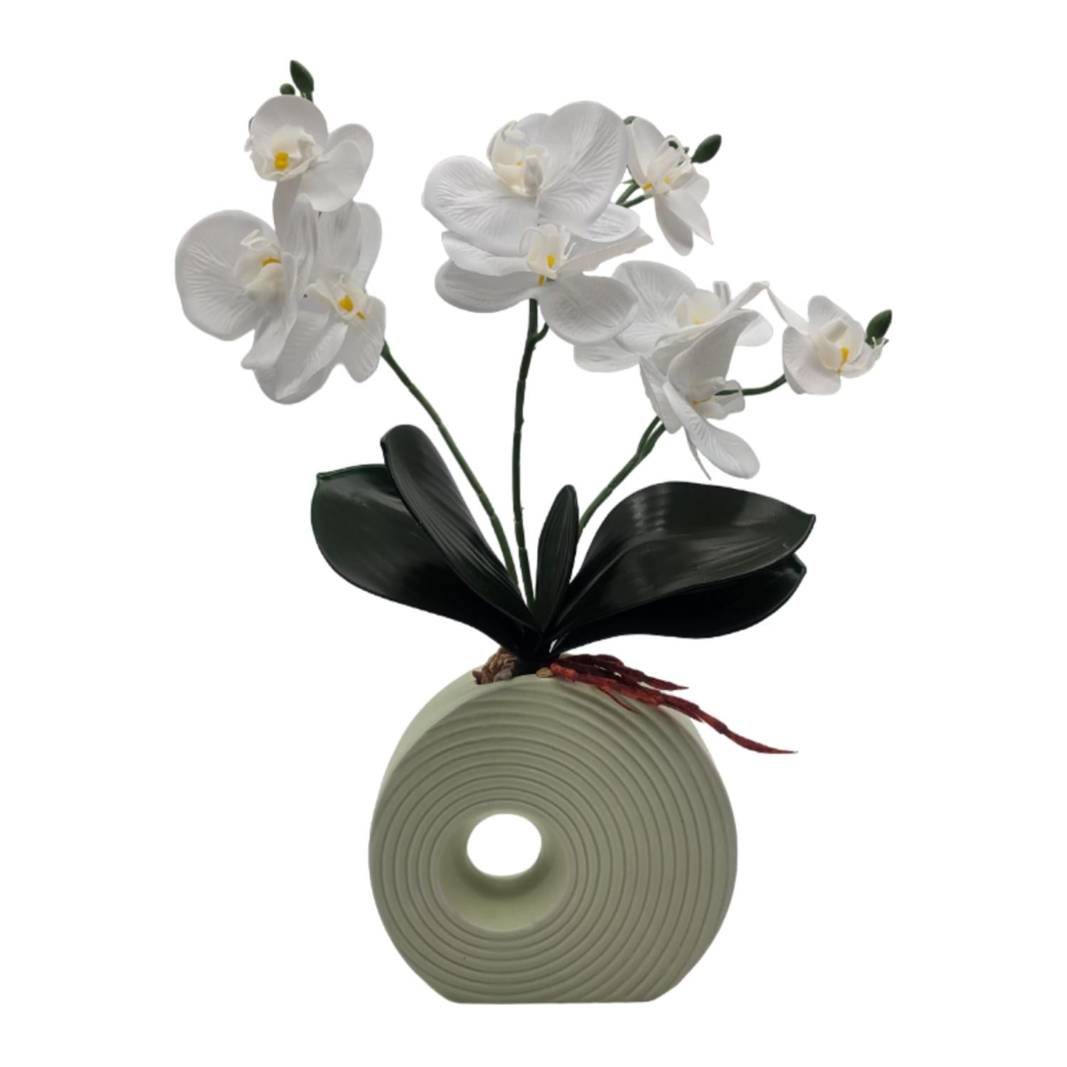Fliperex - Planta Artificial Orquidea Decorativa Macetero De Ceramica M Verde