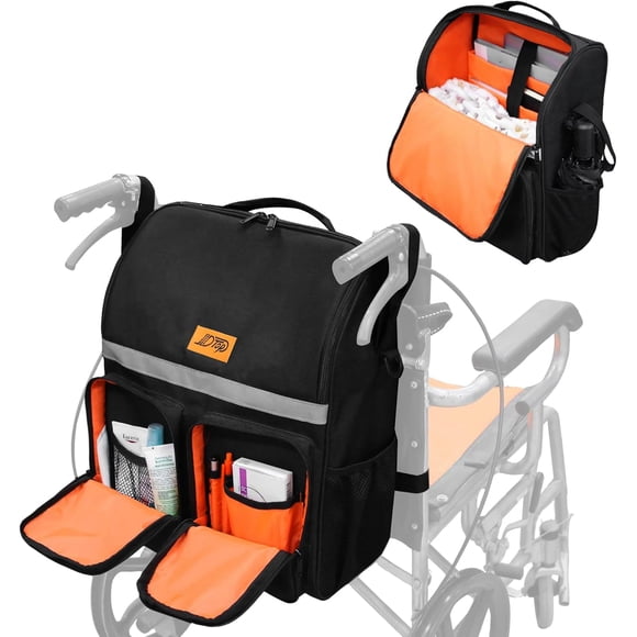 Bolso para silla de ruedas JLDTOP grande, impermeable, reflectante, negro