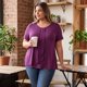 thumbnail image 3 of GRACE & GRANDEUR Blusas de Talla Grande para Mujer con Pliegues, Manga Corta, Cuello Redondo, Casual, Volantes, Tops de Verano 4X Burdeos Profundo, 3 of 7