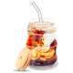 thumbnail image 1 of Vaso de Vidrio Ondulado con Tapa de Bambú y Bombilla 400ml, 1 of 8