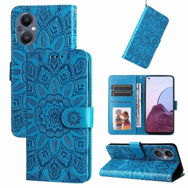 Funda tipo cartera FOXDOCK para OPPO Reno 8Z , diseño girasol en relieve, cuero PU, cierre magnético, soporte y tarjetero