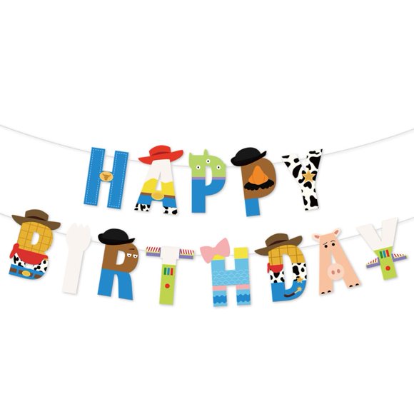 Banner de cumpleaños Lsydzh reutilizable con temática de juguetes de dibujos animados