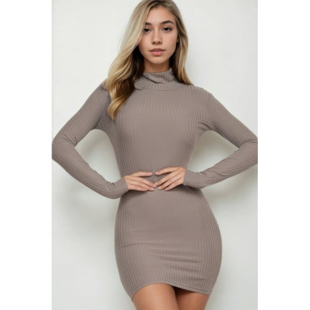 Vestido Mini Ajustado Con Cuello Simulado Y Canalé