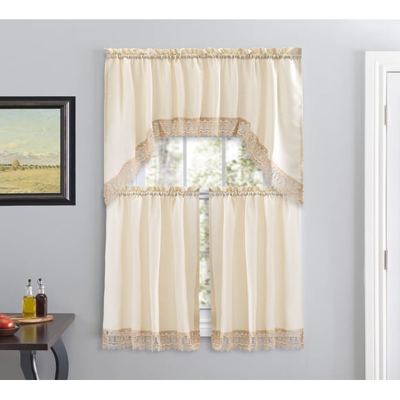 Cortinas de café de lino americano para cocina y baño (beige)