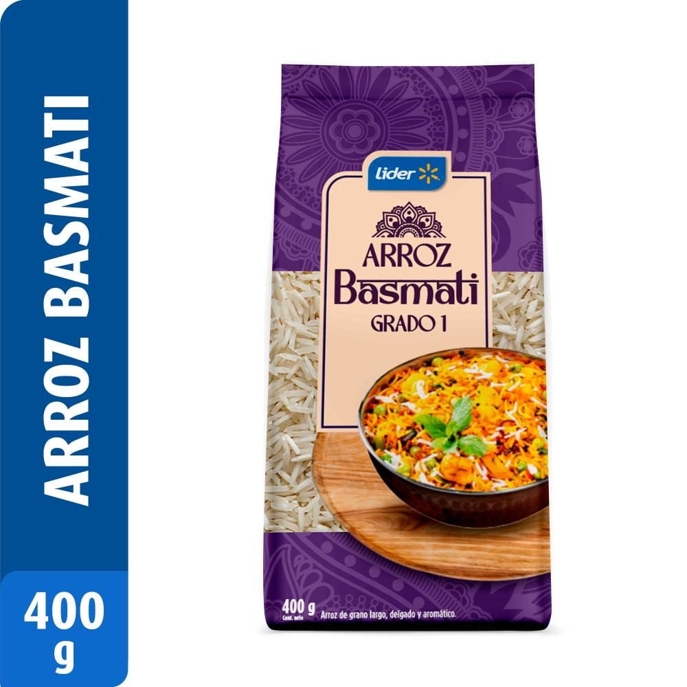 Arroz Grado 1 Grano Largo Basmati Bolsa 400 g Lider