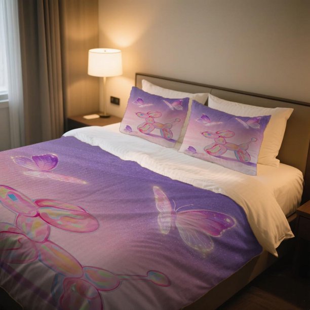 Dreamy Balloon Dog Duvet Cover Set Digital Printed Bedding a ThreePiece Set