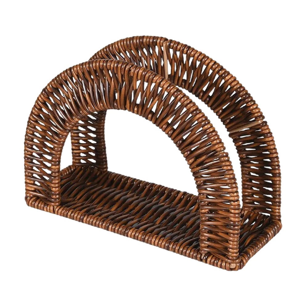 Xusx111 - Soporte De Servilleta De Papel De Tejido De Ratán, Dispensador De Servilletas De Cena, Soporte De Tejido Rústico Vertical, Caja De Tejido De Pie, Resina Wicker, Marrón Oscuro