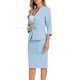 thumbnail image 4 of INSPIRE CHIC Conjunto de Traje de Mujer de 2 Piezas Blazer sin Cuello de Manga 3/4 Falda Lápiz de Cintura Alta Conjuntos de Trabajo Azul Claro S, 4 of 6