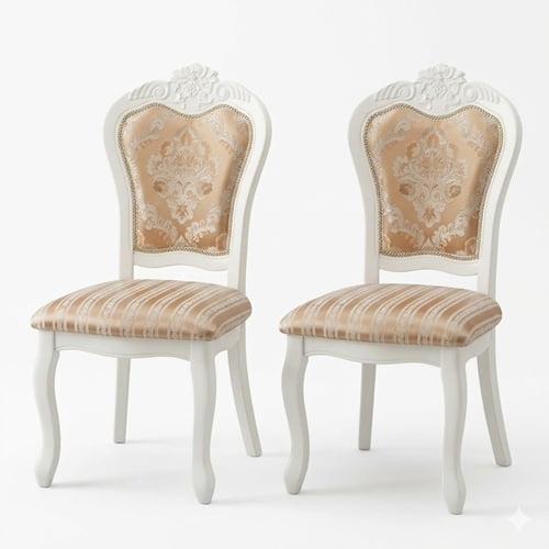 Genérico - Pack X2 Silla De Comedor Color Blanca Con Detalles En Tela Estampada
