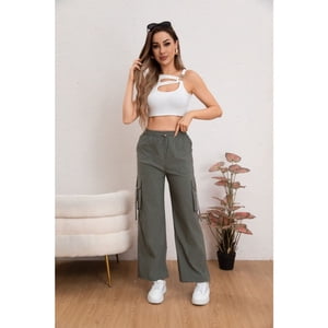 Likeshop - Pantalon Mujer Cargo Recto Ancho Tendencia 0106