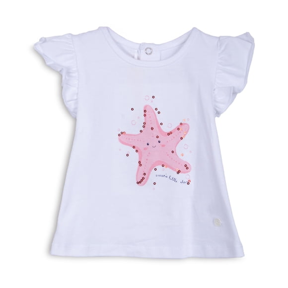 Polera Bebé Niña Manga Corta Manga Estrella de Mar Blanco Pillin