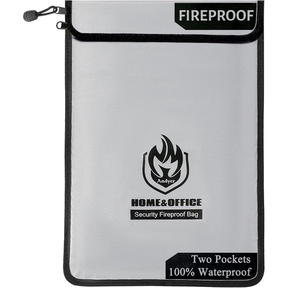 Bolsa ignífuga Andyer 15x11 cm 2 bolsillos impermeable para documentos