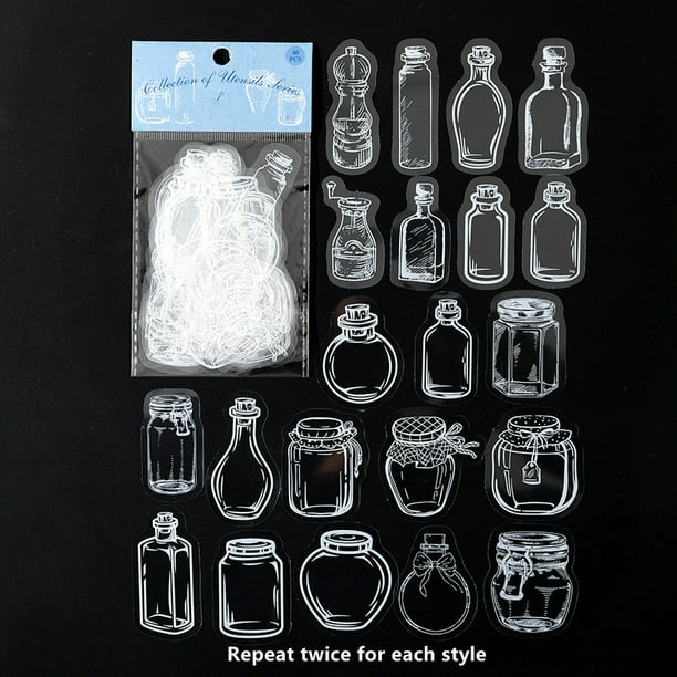40pcs/pack Retro Glass Bottle Decorative Stickers for DIY Scrapbooking and Journaling