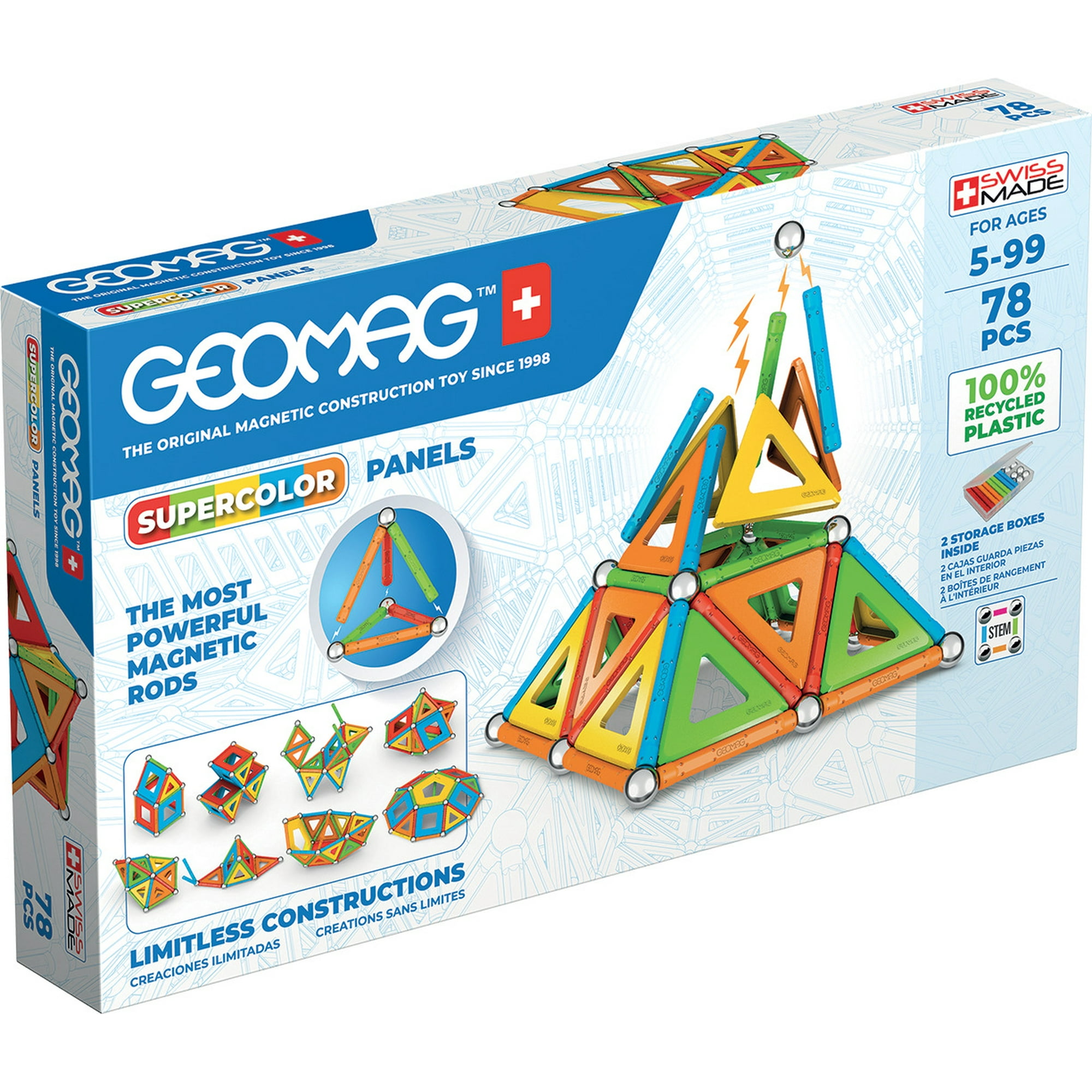 Geomag - Juego De Creacion Magnético Supercolor (78 Piezas) - Línea Ecológica