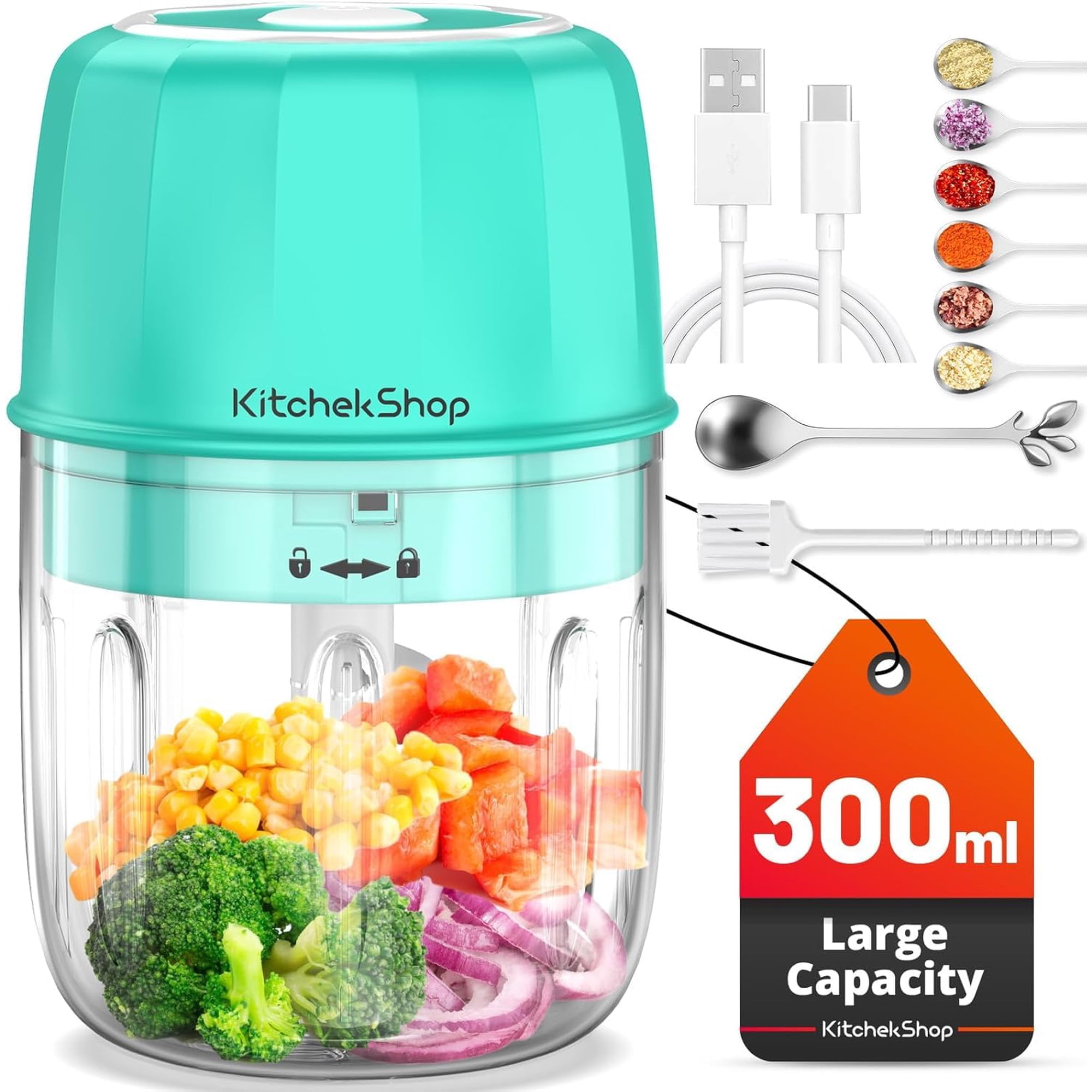 Mini Procesador De Alimentos Kitchekshop Recargable De 300 Ml Sin Bpa