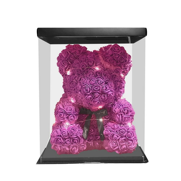 Oso de rosas, regalo para el Día de la Madre, decoración romántica de aniversario, oso de flores de simulación con caja, flores artificiales para novia Rosa roja