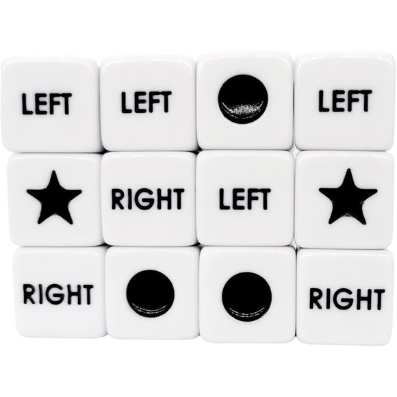 Dados Right Left Center Ahoper, 12 unidades, 16 mm