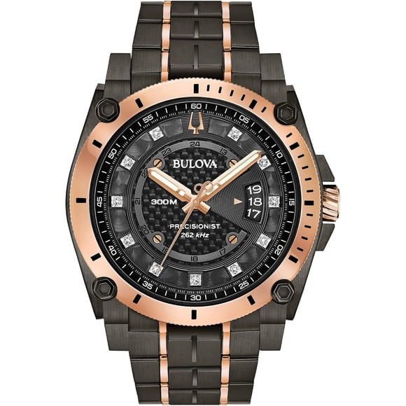 Reloj Bulova Precisionist 98D149 IP gris y rose gold, 300 m, 11 diamantes