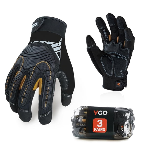 Vgo 3 Pares de Guantes de Trabajo XL de Cuero Sintético Compatibles con Pantalla Táctil