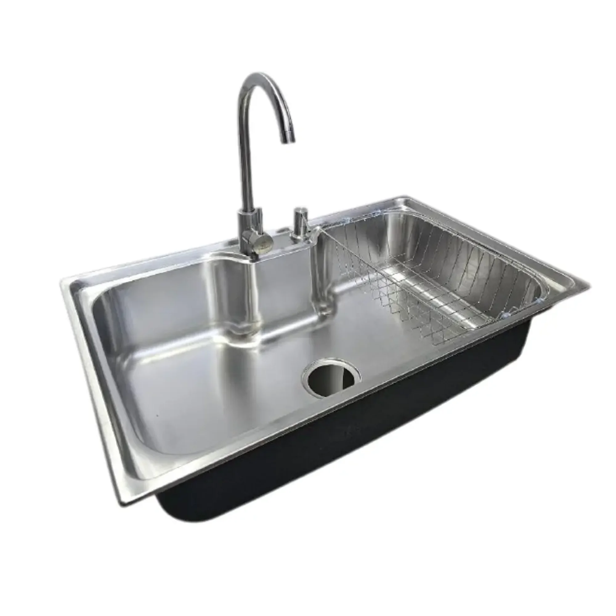 Modern Space - Lavaplatos Riñón 80x50 Cm Acero Inoxidable Sobre Cubierta + Kit De Accesorios + Grifería Inox