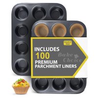 Molde Para Magdalenas Bake Choice, 12 Tazas, Antiadherente Con 100 Forros, Paquete De 2