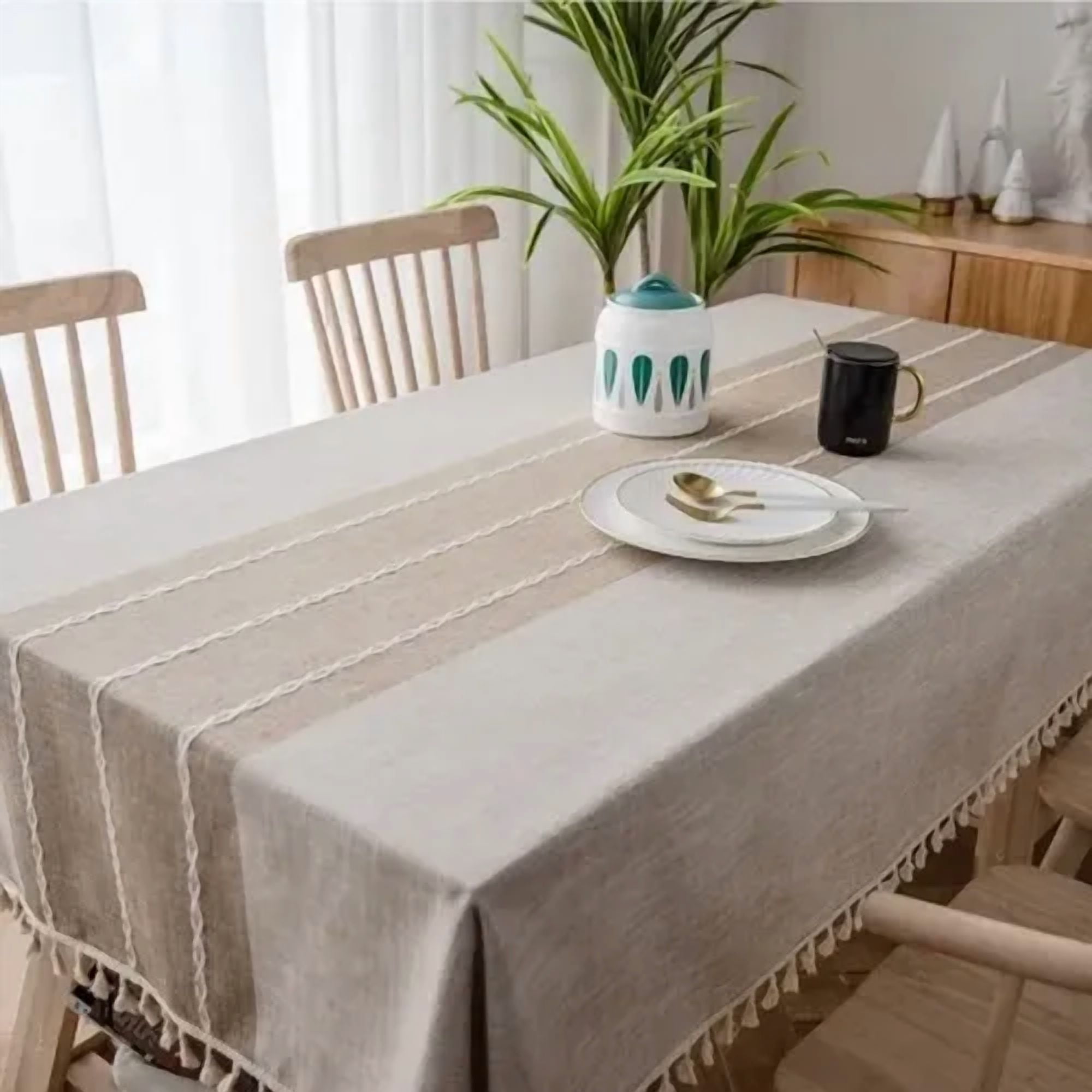 Genérico - Mantel Rectangular Algodón 140x220 Rayas Beige