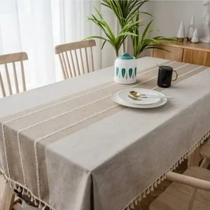 Genérico - Mantel Rectangular Algodón 140X220 Rayas Beige