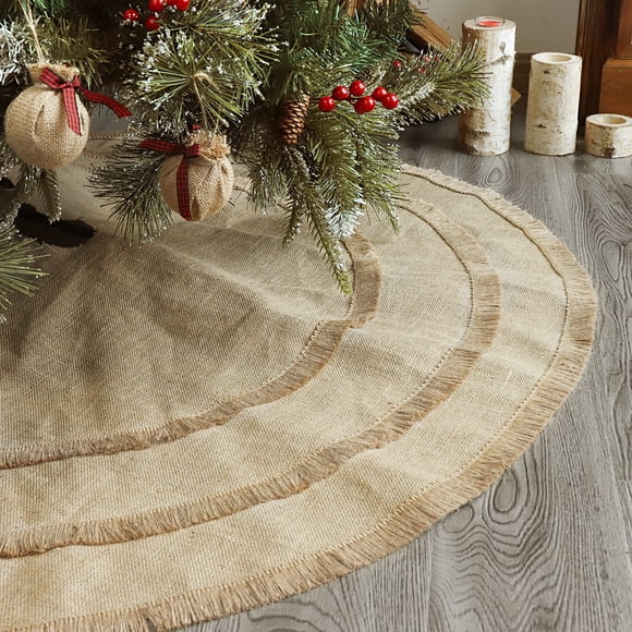 Faldón Para Árbol De Navidad Yute Natural 122 Cm Con Borlas