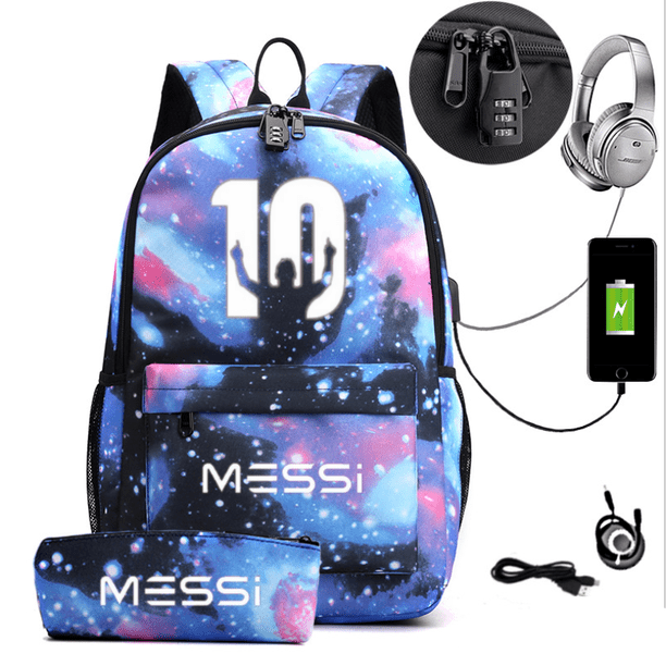 Messi Backpack Boys Girls Laptop Capacity School Bag Usb Charging Anti Theft and Waterproof Canvas Casual Mochilas