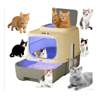 Genérico - Arenero Para Gatos Grande Cerrado Con Tapa Y Pala Luz Uv Gris