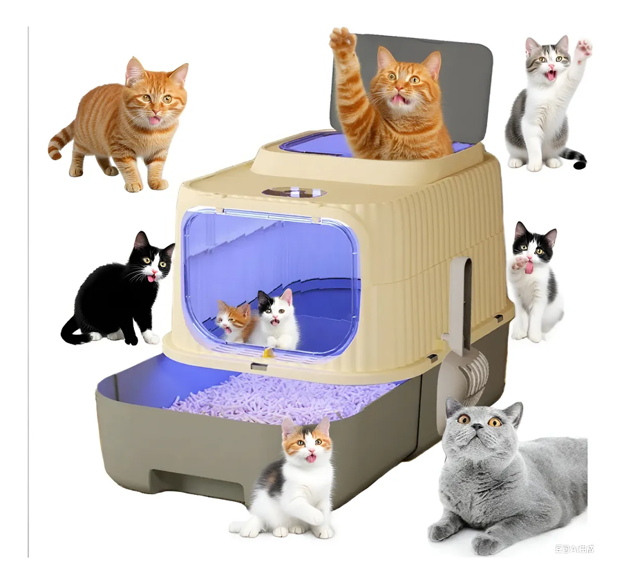 Genérico - Arenero Para Gatos Grande Cerrado Con Tapa Y Pala Luz Uv Gris