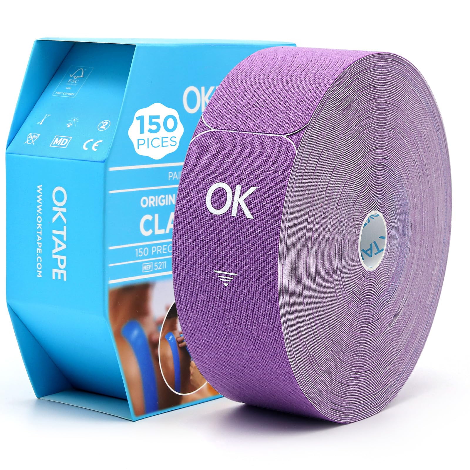 Cinta De Kinesiología Ok Tape 150, Precortada, 5 Cm X 25 Cm, Impermeable