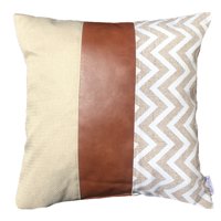 Elizabeth Peper - Cojin Decorativo Ecocuero Zigzag Crema Y Blanco 45X45 Relleno