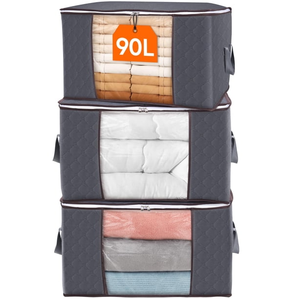 Bolsas de almacenamiento Lifewit, organizadoras de armario, 90 L, paquete de 3, color gris