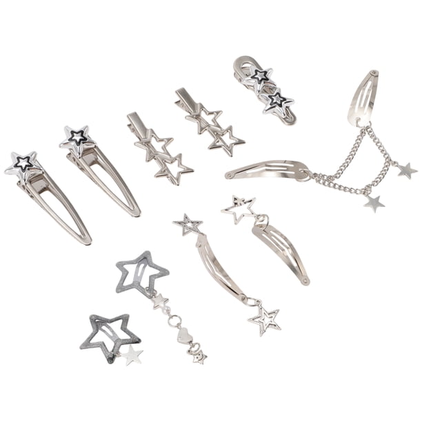 REGALWOVEN 10 Piezas Clips de Estrellas para el Cabello Horquillas de Estrellas de Aleación 8 Formas Accesorios para el Cabello Y2K para Mujeres Tono Plateado