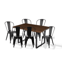Klik Muebles - Comedor Industrial 140X90 Madera Oscura Walnut + 6 Sillas Tolix Negras
