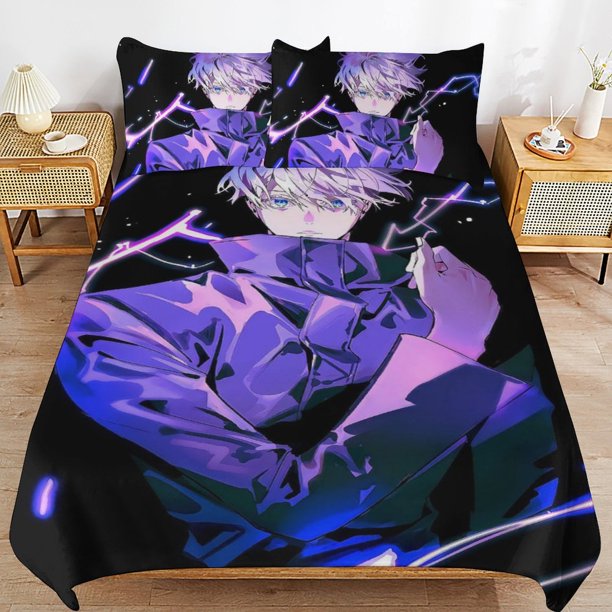 Jujutsu Kaisen Bedding Set Duvet Cover Comfortable and Lightweight Cartoon Bedding 3 Piece Bed Set