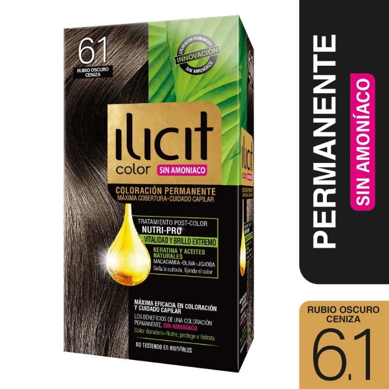 Ilicit - Coloración Permanente Sin Amoníaco 6.1 Rubio Oscuro Ceniza