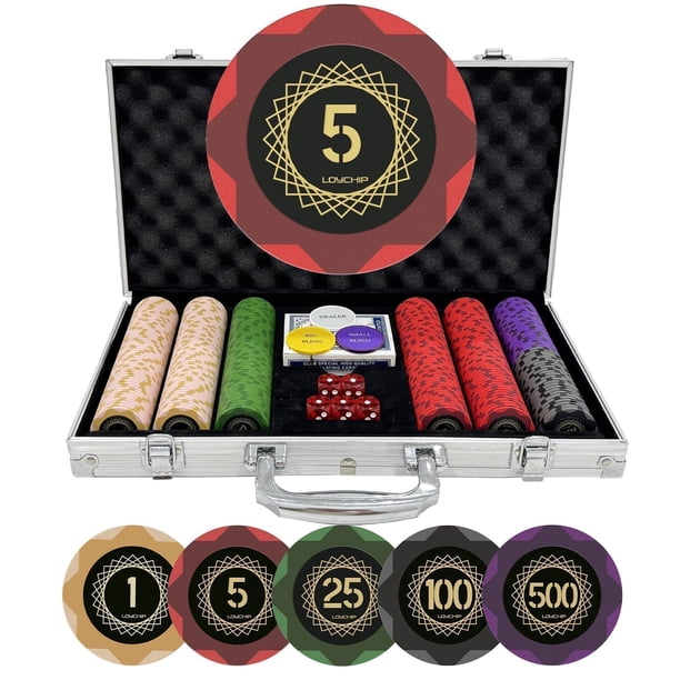 Set de fichas de póker LOYCHIP de arcilla grado casino, 300 piezas de 14 g con estuche