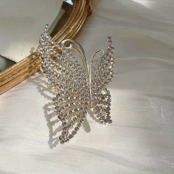 Gorgeous Butterfly Crystal Hair Claw Clips - Strong Hold Non-Slip Hair Catch Barrettes for Thick and Thin Hair - Perfect Accessories for Women and Girls
