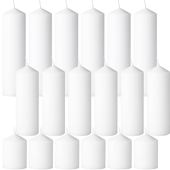 Velas tipo pilar Trxvxo 18 uds blancas 5/7,5/15 cm sin goteo