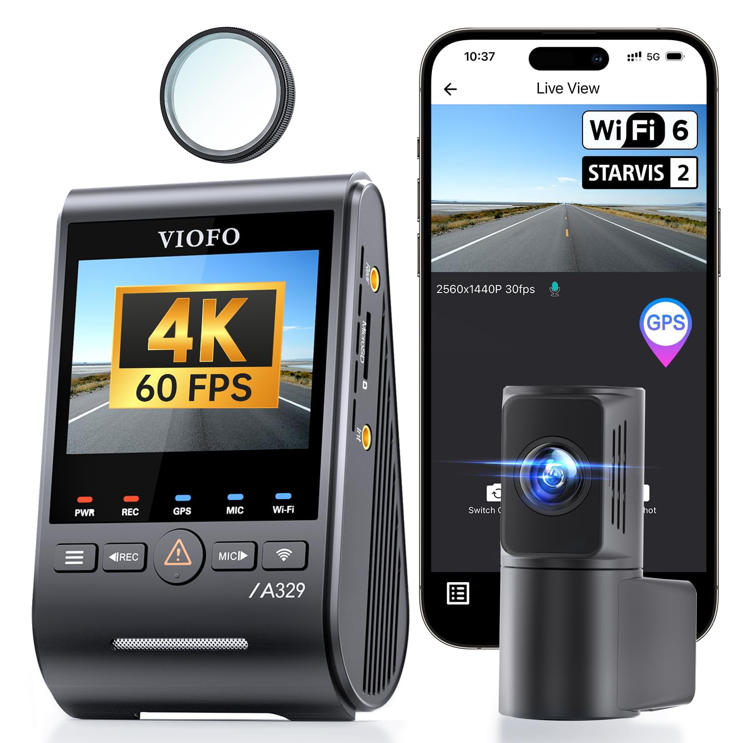 Cámara De Salpicadero Viofo A329s 4k 60 Fps Delantera Y Trasera Con Wi-fi 6