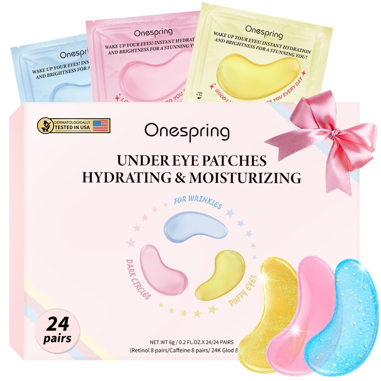 Máscaras Para Ojos Onespring Cafeine, Oro De 24 Quilates Y Retinol (24 Pares)