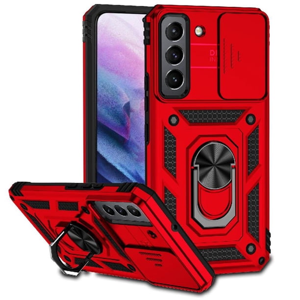 Funda Resistente Anillo Soporte Samsung Galaxy S22 Privacidad Cámara Montaje Magnético Rojo